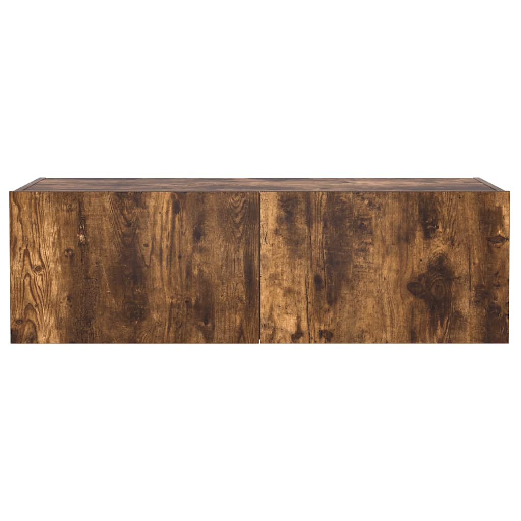 TV Wall Cabinet with LED Lights Smoked Oak 100x35x31 cm