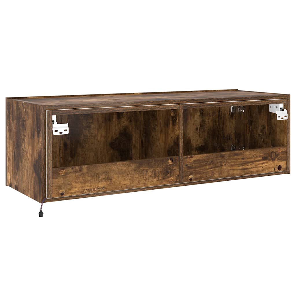 TV Wall Cabinet with LED Lights Smoked Oak 100x35x31 cm