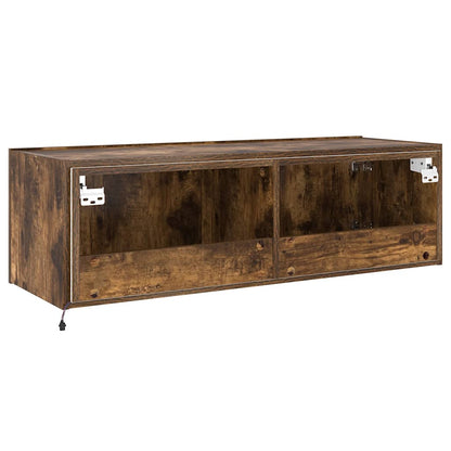 TV Wall Cabinet with LED Lights Smoked Oak 100x35x31 cm