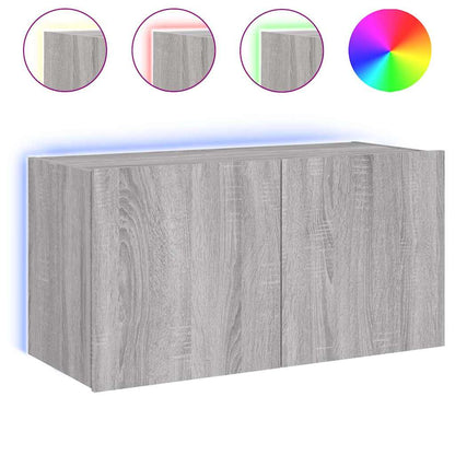 TV Wall Cabinet with LED Lights Grey Sonoma 80x35x41 cm