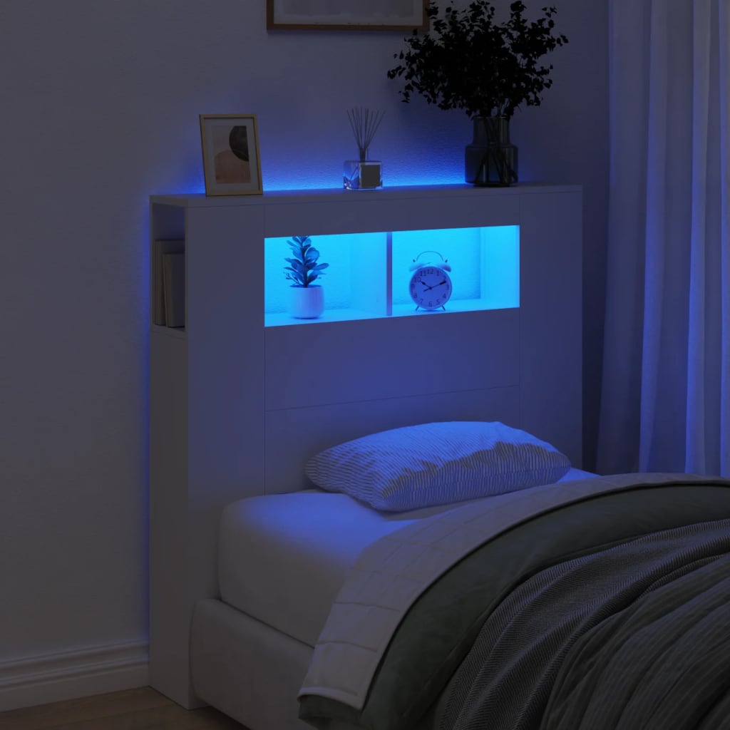 LED Headboard White 100x18,5x103,5 cm Engineered Wood