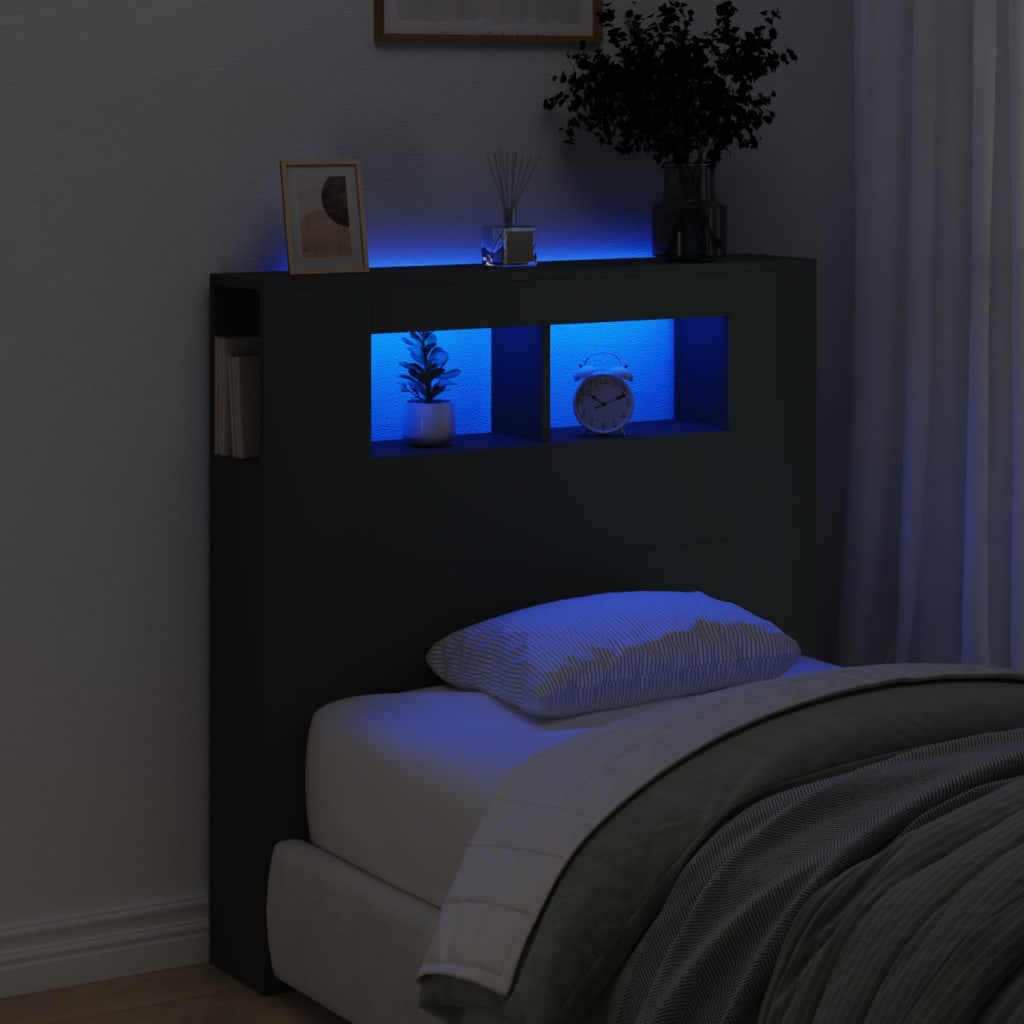 LED Headboard Black 100x18,5x103,5 cm Engineered Wood