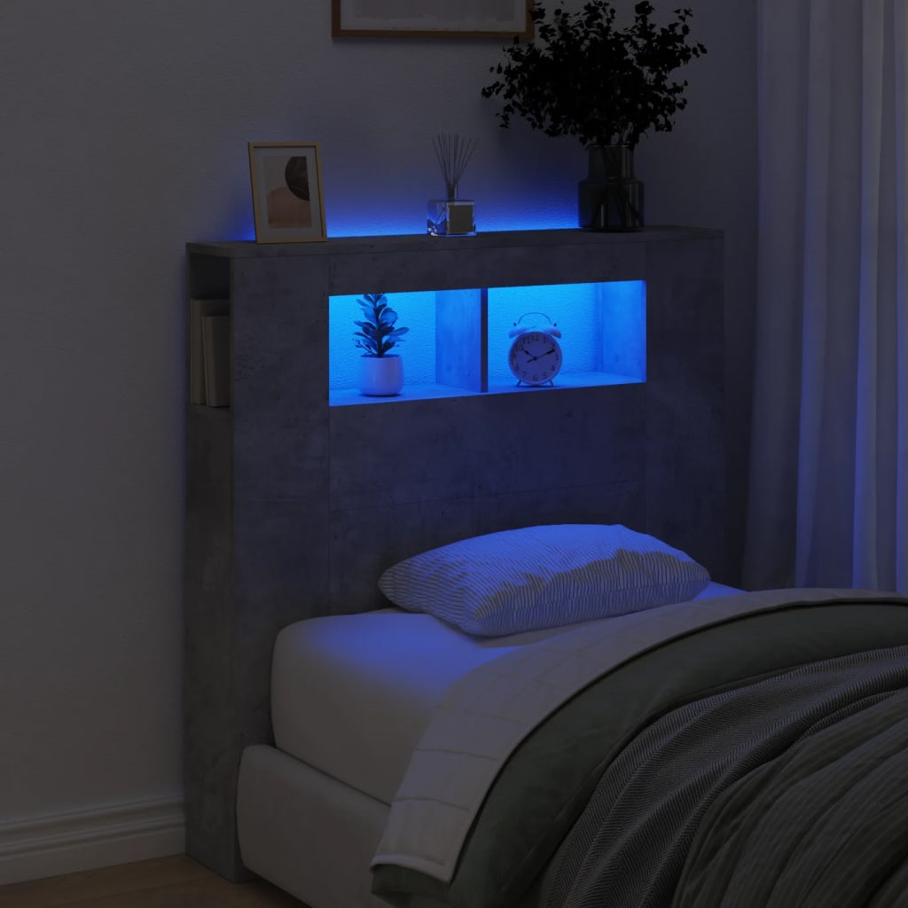 LED Headboard Concrete Grey 100x18,5x103,5 cm Engineered Wood