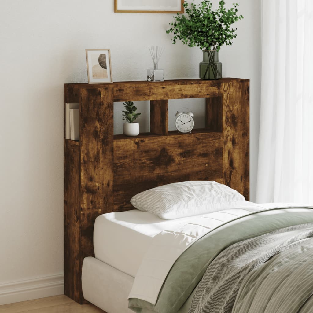 LED Headboard Smoked Oak 100x18,5x103,5 cm Engineered Wood
