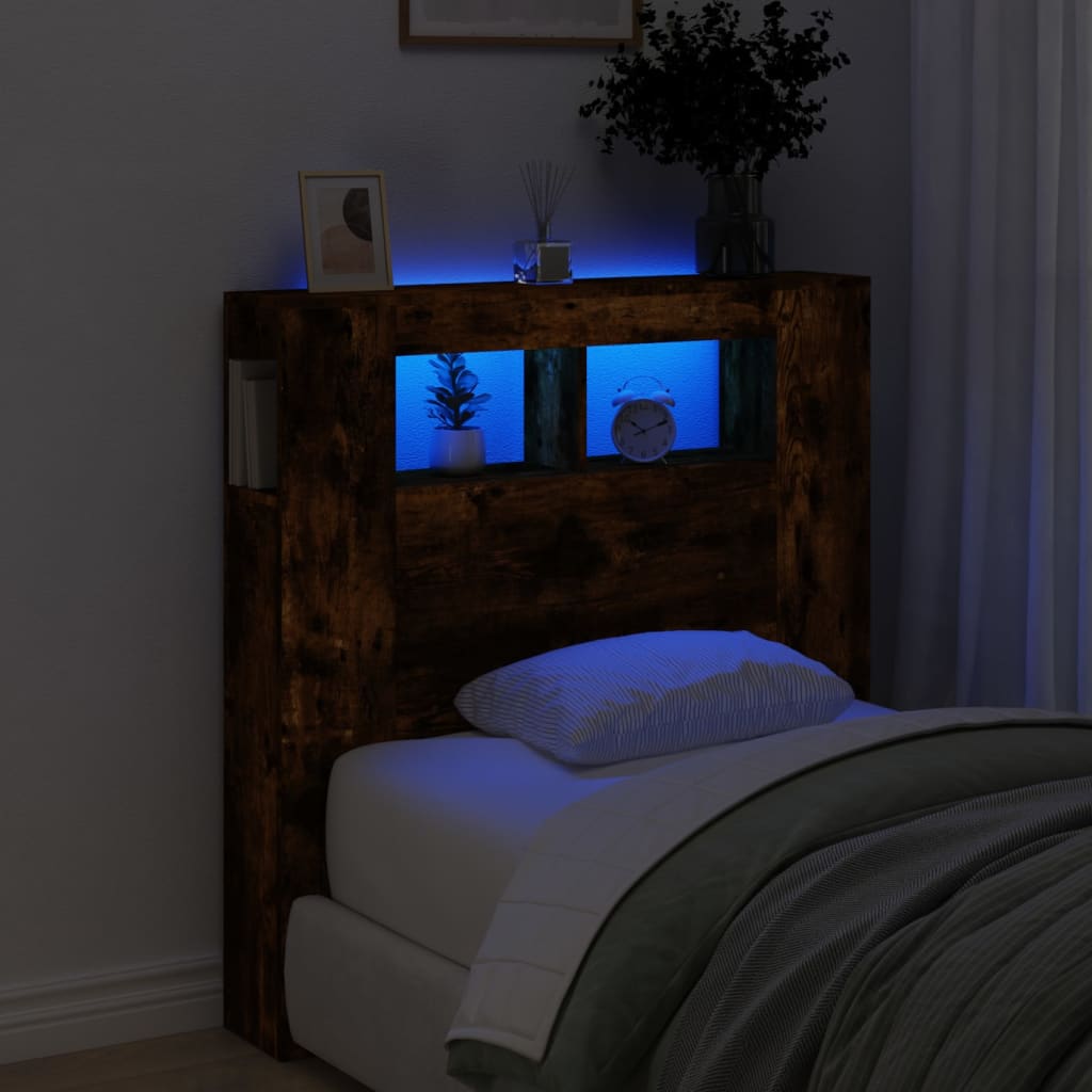 LED Headboard Smoked Oak 100x18,5x103,5 cm Engineered Wood