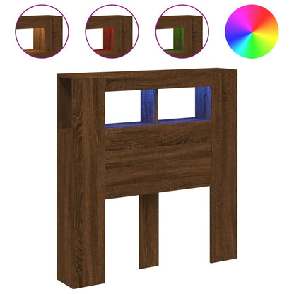 LED Headboard Brown Oak 100x18,5x103,5 cm Engineered Wood