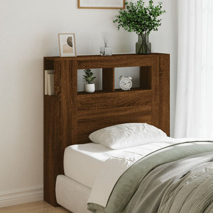 LED Headboard Brown Oak 100x18,5x103,5 cm Engineered Wood