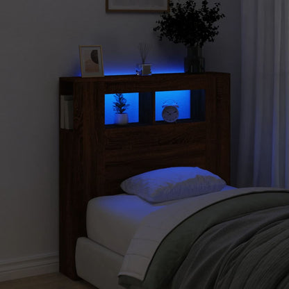 LED Headboard Brown Oak 100x18,5x103,5 cm Engineered Wood