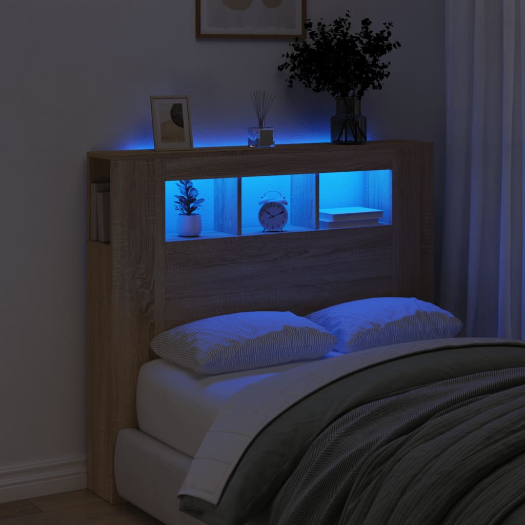 LED Headboard Sonoma Oak 120x18,5x103,5 cm Engineered Wood