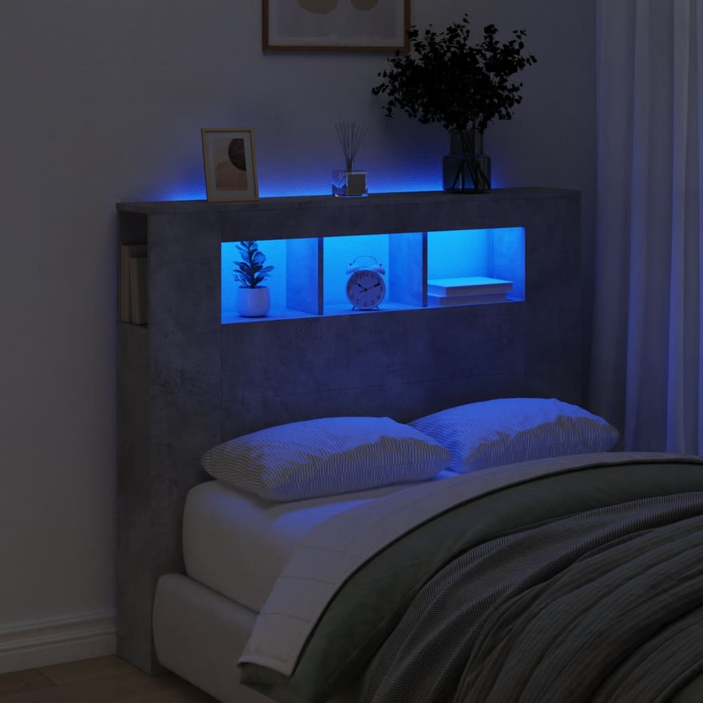 LED Headboard Concrete Grey 120x18,5x103,5 cm Engineered Wood