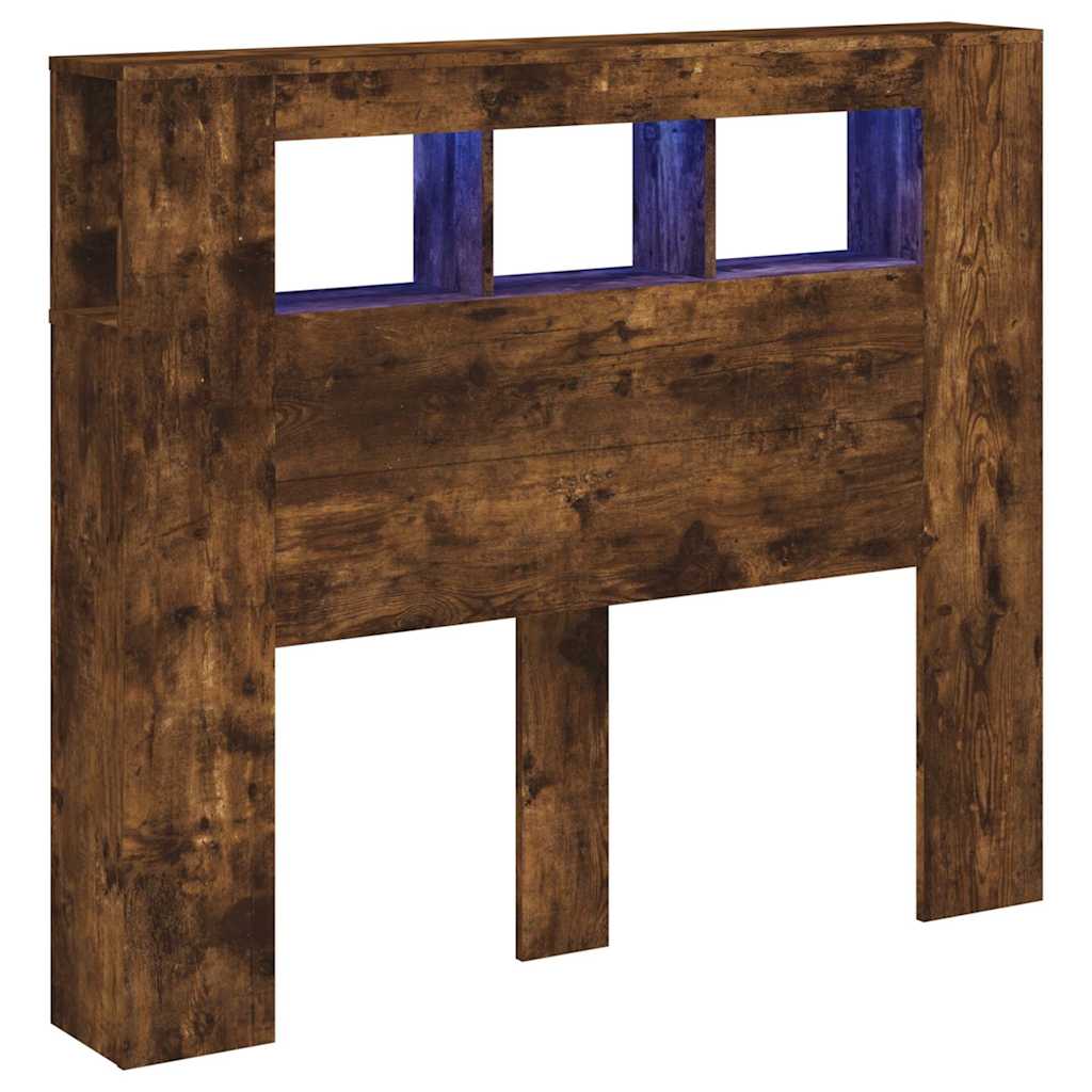 LED Headboard Smoked Oak 120x18,5x103,5 cm Engineered Wood