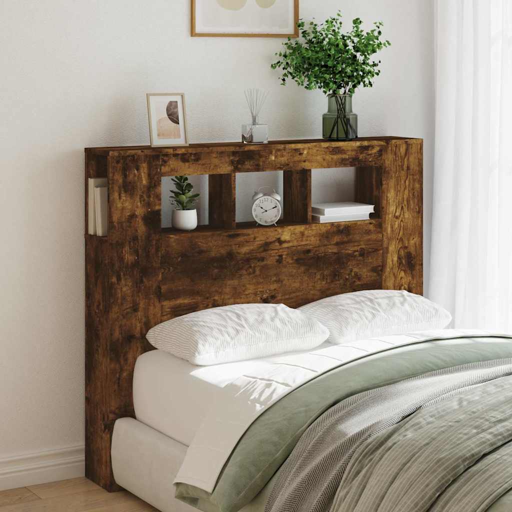 LED Headboard Smoked Oak 120x18,5x103,5 cm Engineered Wood