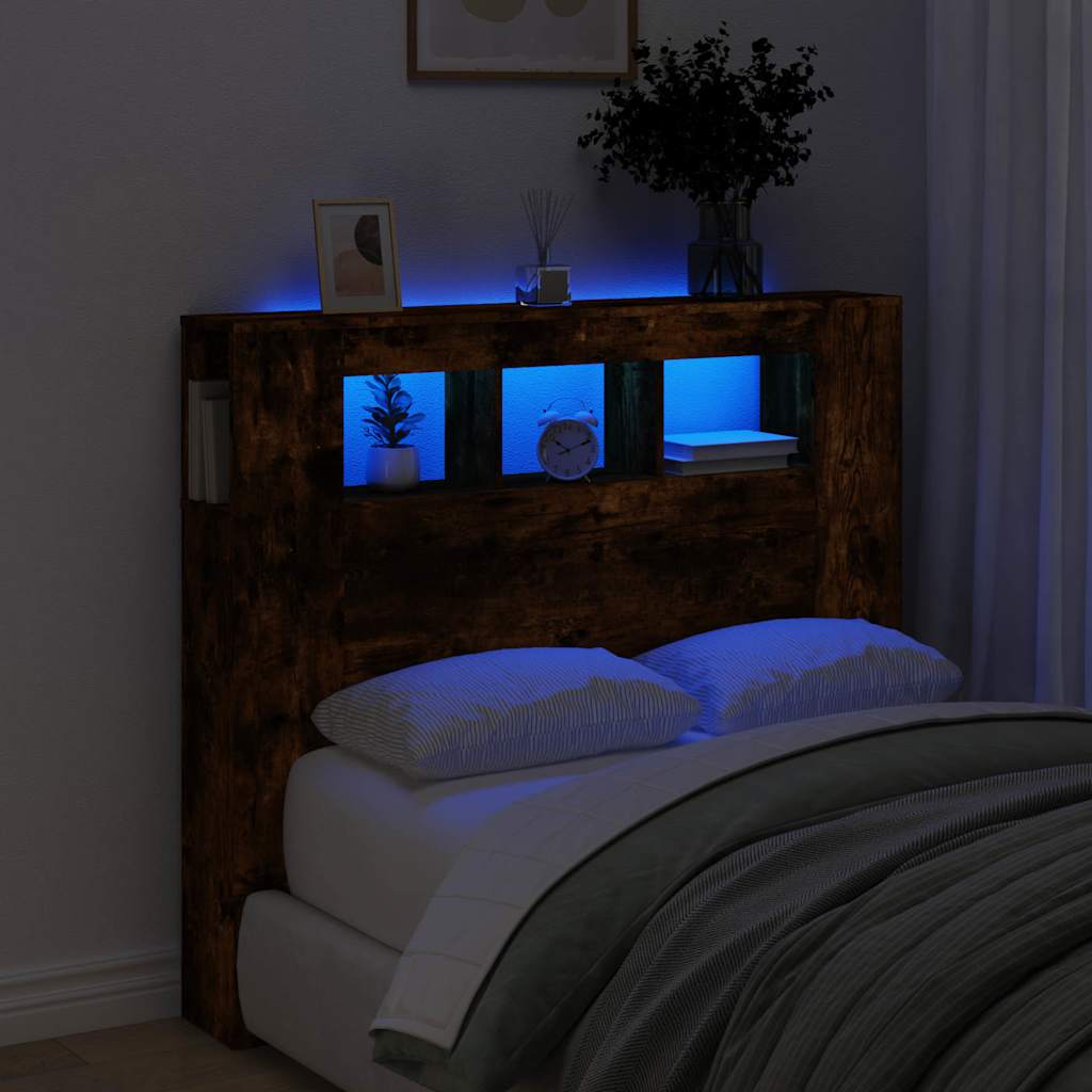 LED Headboard Smoked Oak 120x18,5x103,5 cm Engineered Wood