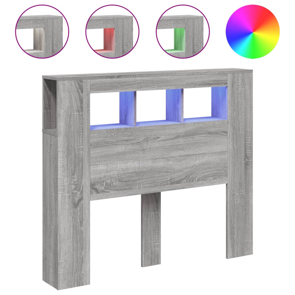 LED Headboard Grey Sonoma 120x18.5x103.5 cm Engineered Wood