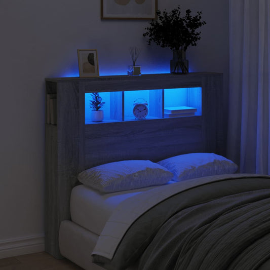 LED Headboard Grey Sonoma 120x18,5x103,5 cm Engineered Wood