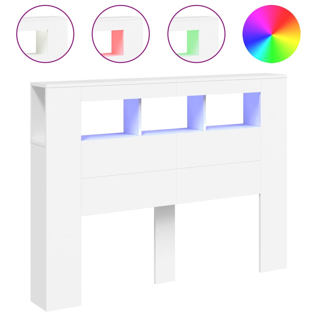 LED Headboard White 140x18,5x103,5 cm Engineered Wood