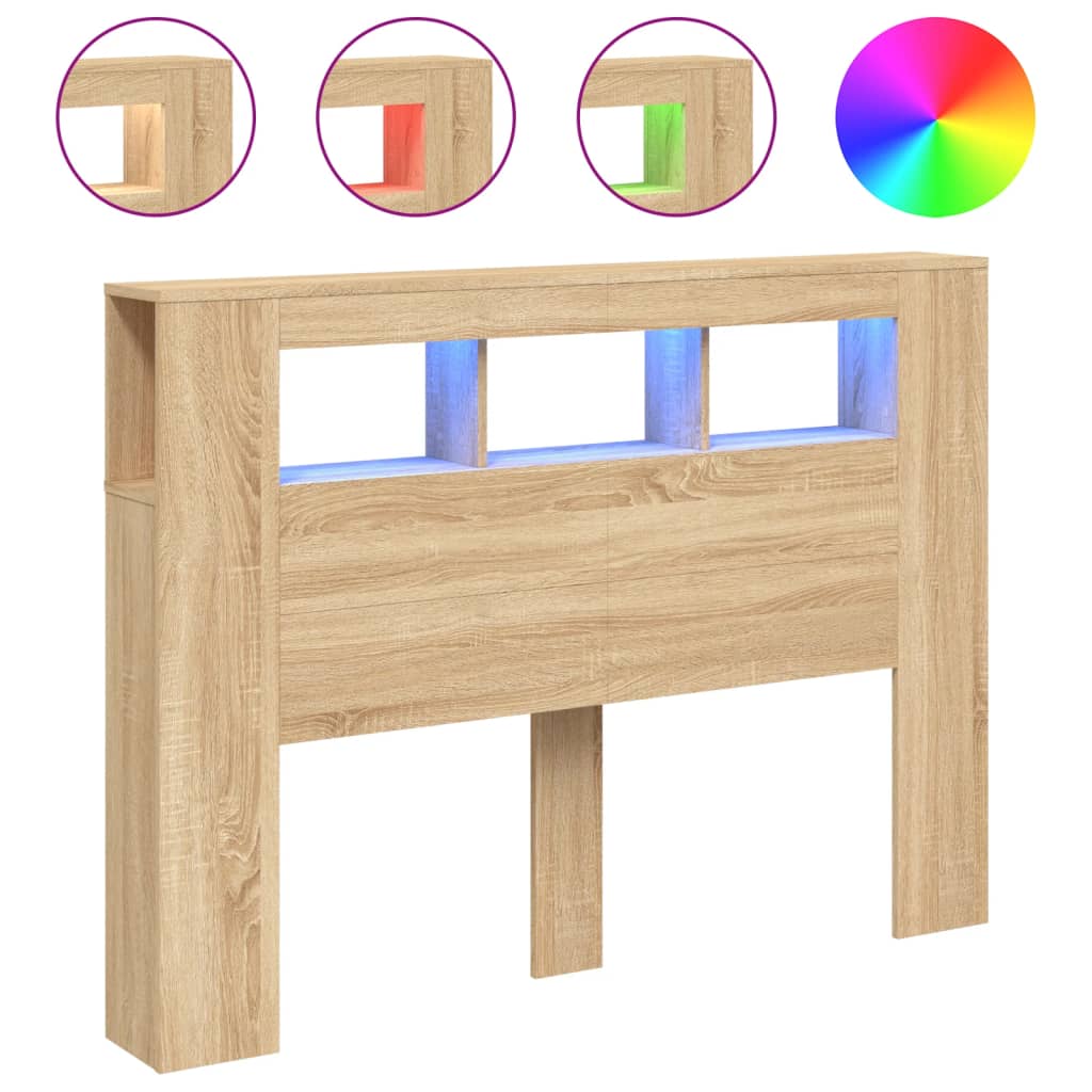 LED Headboard Sonoma Oak 140x18,5x103,5 cm Engineered Wood