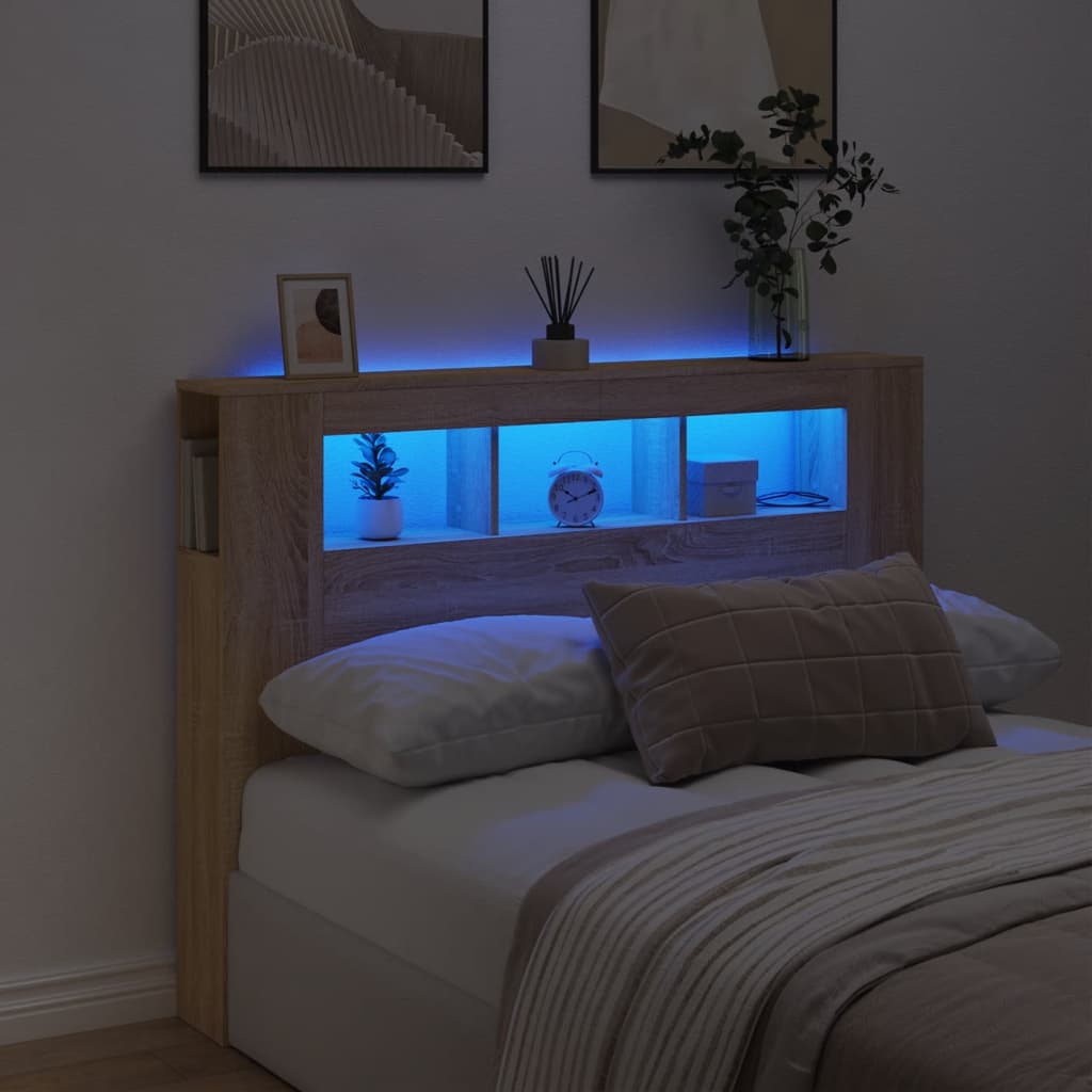 LED Headboard Sonoma Oak 140x18,5x103,5 cm Engineered Wood