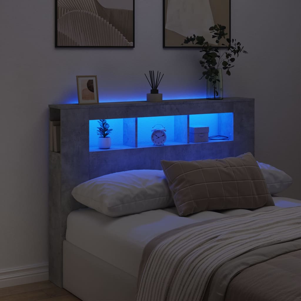 LED Headboard Concrete Grey 140x18,5x103,5 cm Engineered Wood