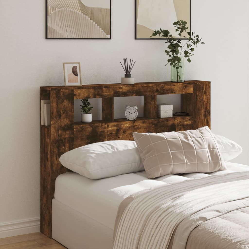 LED Headboard Smoked Oak 140x18,5x103,5 cm Engineered Wood
