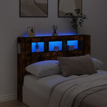 LED Headboard Smoked Oak 140x18,5x103,5 cm Engineered Wood