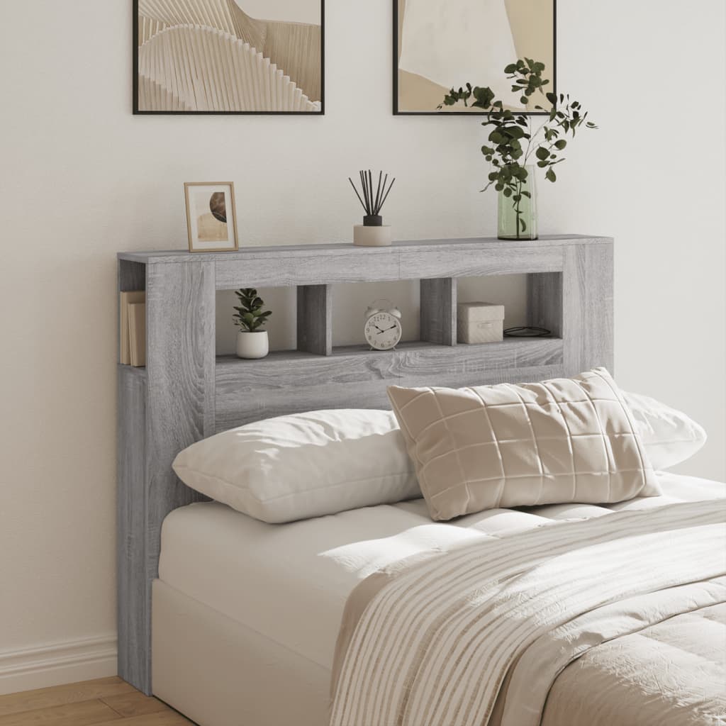 LED Headboard Grey Sonoma 140x18,5x103,5 cm Engineered Wood
