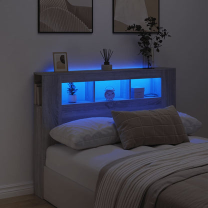LED Headboard Grey Sonoma 140x18,5x103,5 cm Engineered Wood