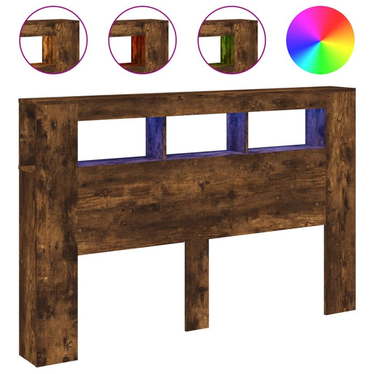 LED Headboard Smoked Oak 160x18.5x103.5 cm Engineered Wood