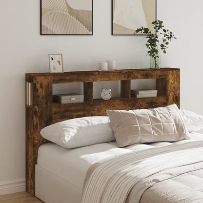 LED Headboard Smoked Oak 160x18.5x103.5 cm Engineered Wood
