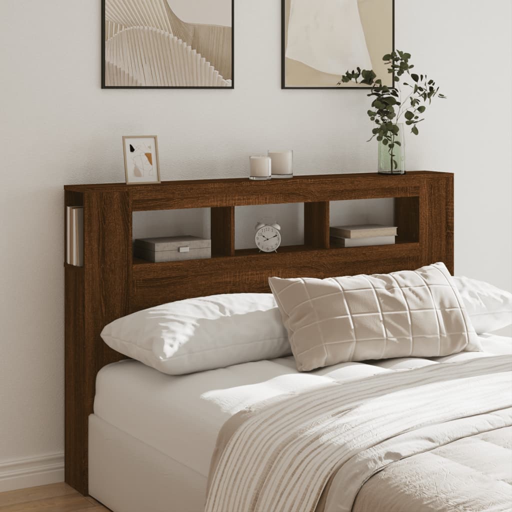 LED Headboard Brown Oak 160x18.5x103.5 cm Engineered Wood