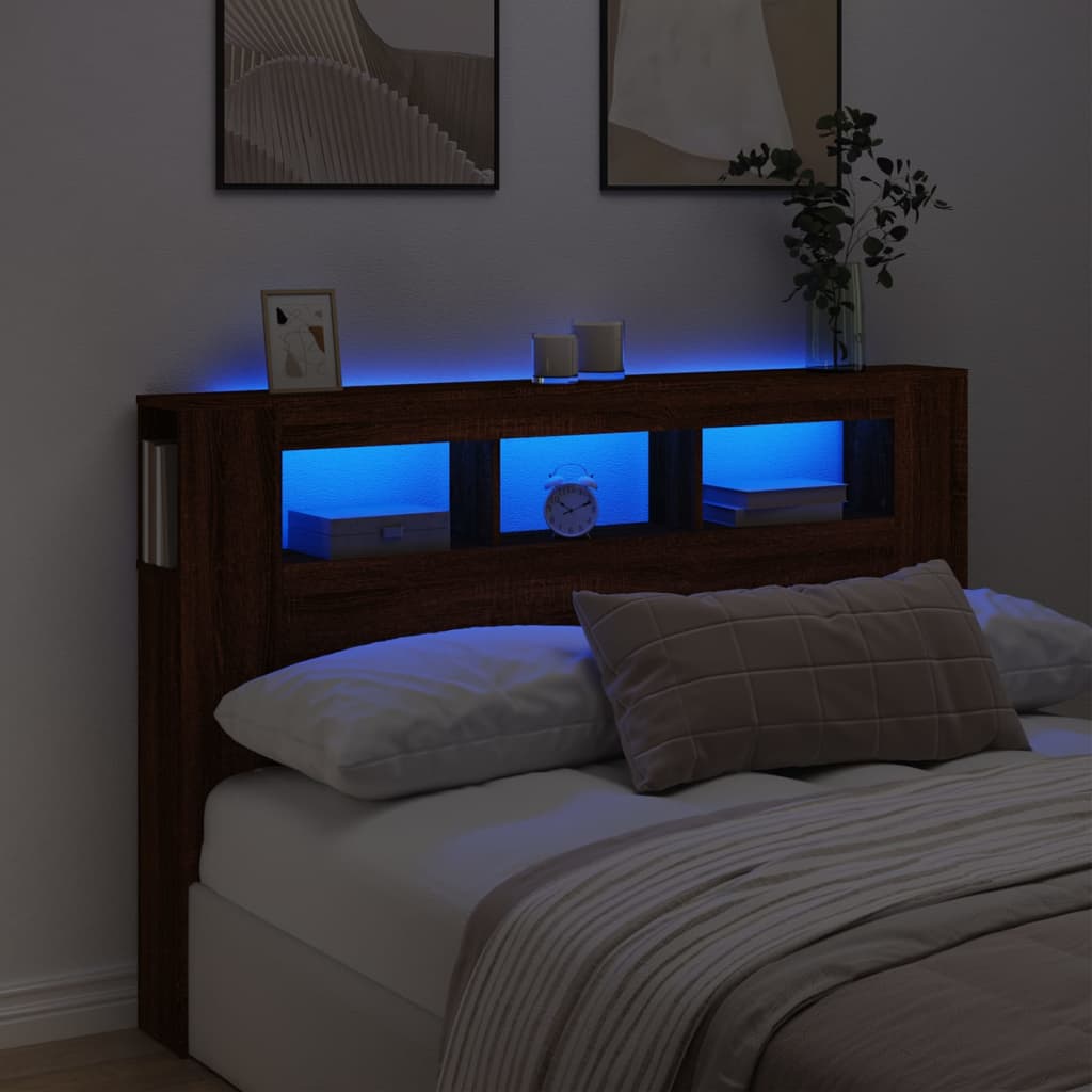 LED Headboard Brown Oak 160x18.5x103.5 cm Engineered Wood