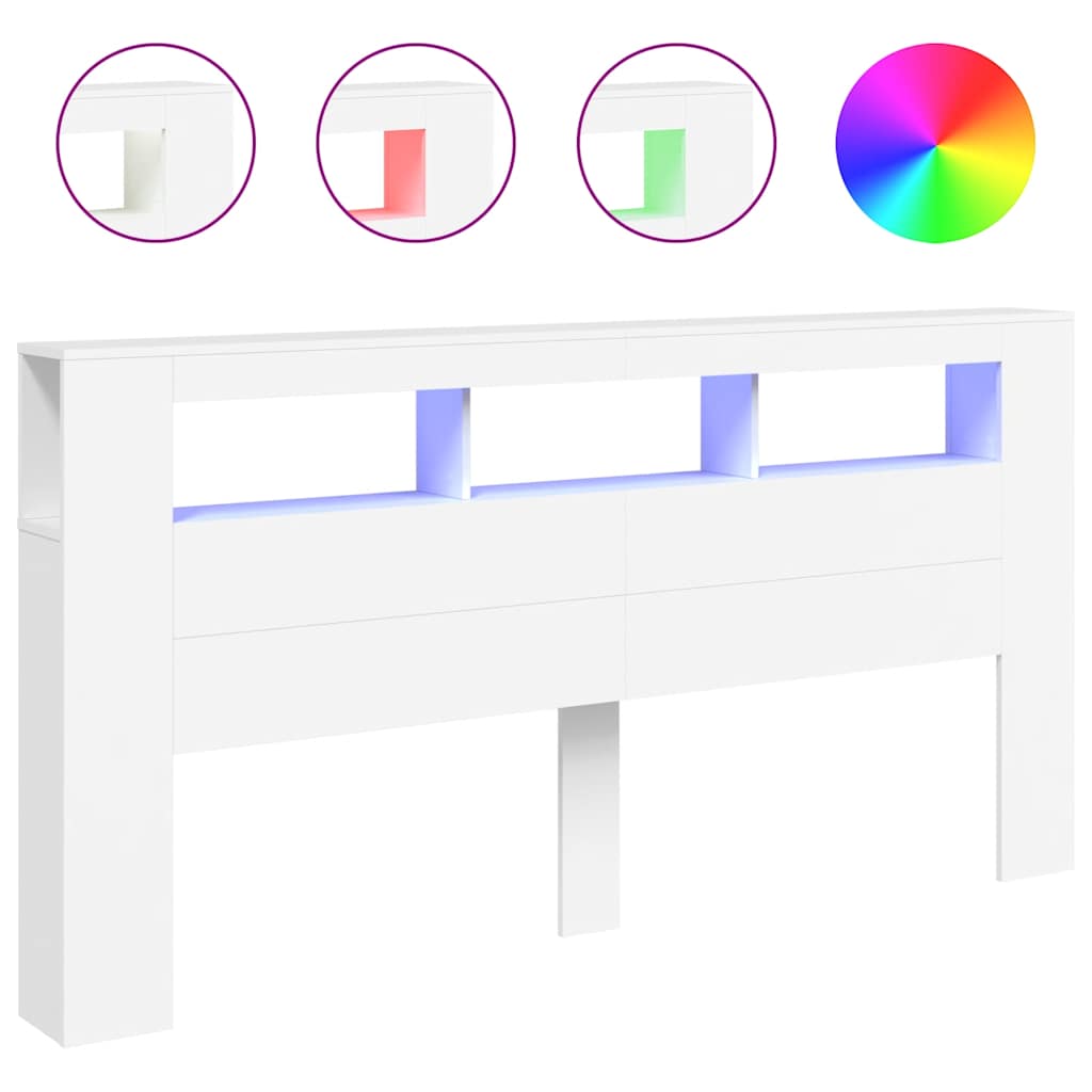 LED Headboard White 200x18,5x103,5 cm Engineered Wood