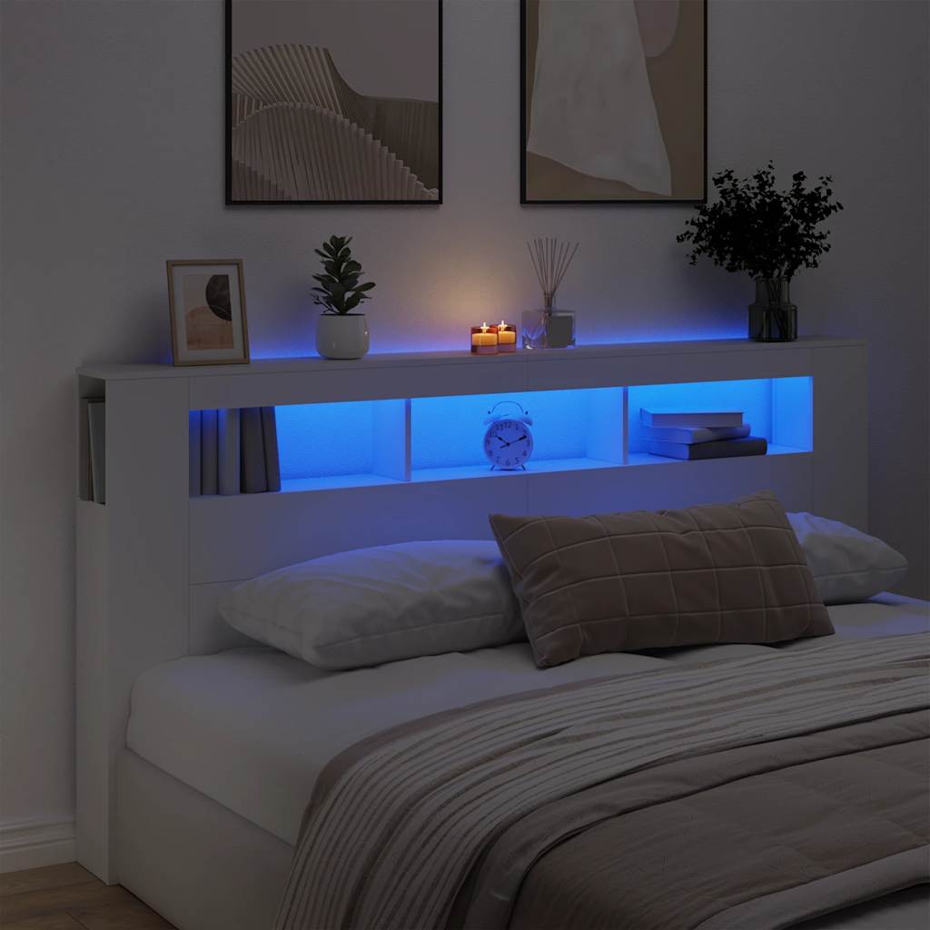 LED Headboard White 200x18,5x103,5 cm Engineered Wood