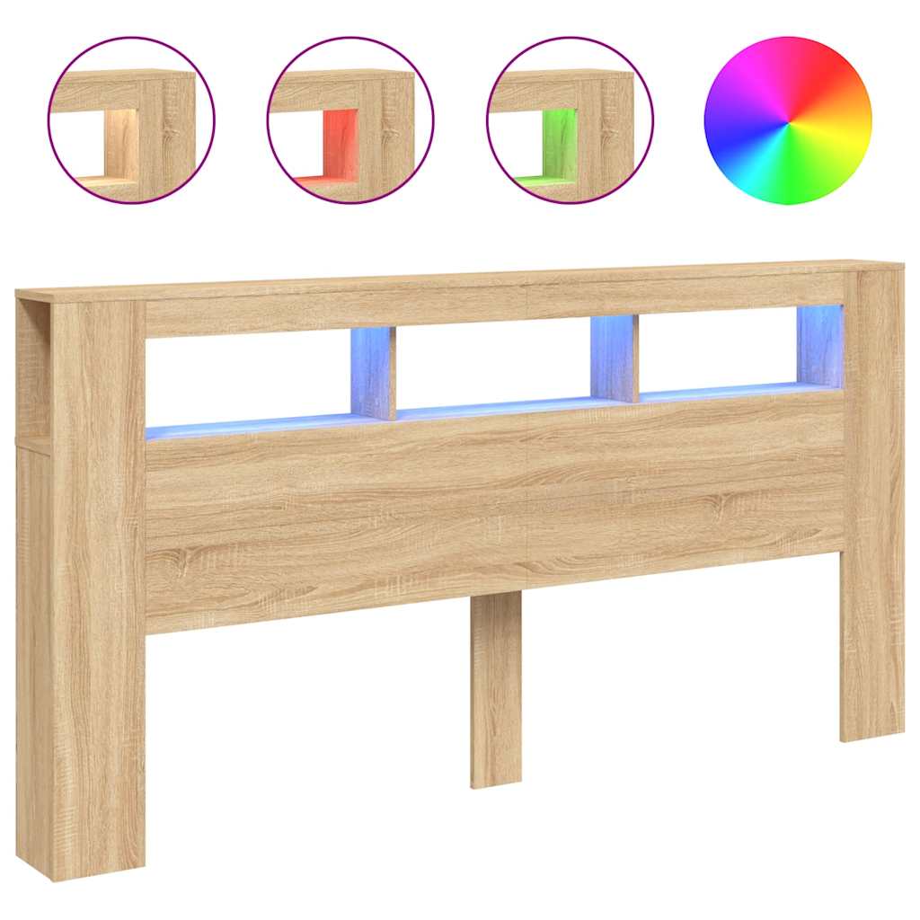 LED Headboard Sonoma Oak 200x18,5x103,5 cm Engineered Wood