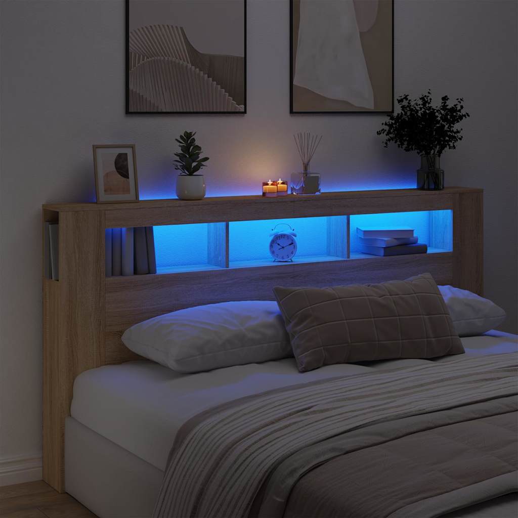 LED Headboard Sonoma Oak 200x18,5x103,5 cm Engineered Wood