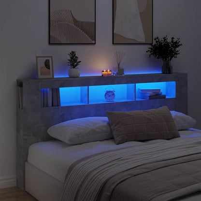LED Headboard Concrete Grey 200x18,5x103,5 cm Engineered Wood