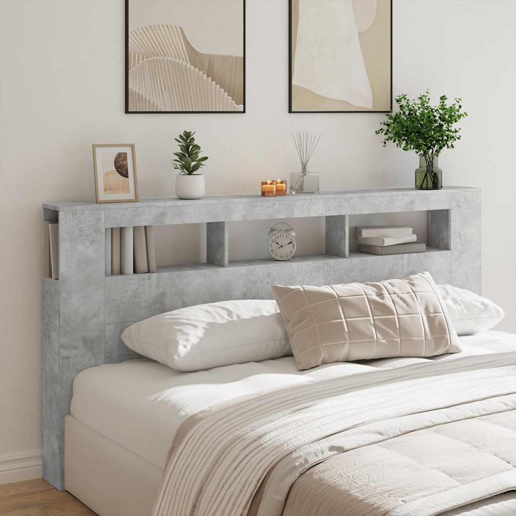 LED Headboard Concrete Grey 200x18,5x103,5 cm Engineered Wood