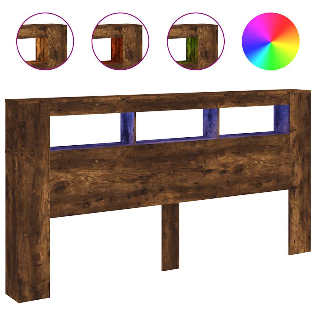 LED Headboard Smoked Oak 200x18,5x103,5 cm Engineered Wood