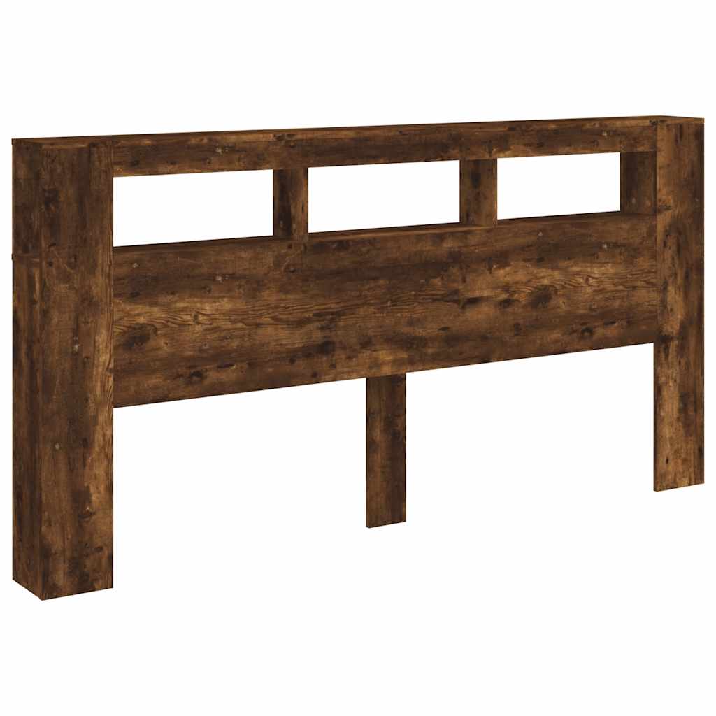 LED Headboard Smoked Oak 200x18,5x103,5 cm Engineered Wood