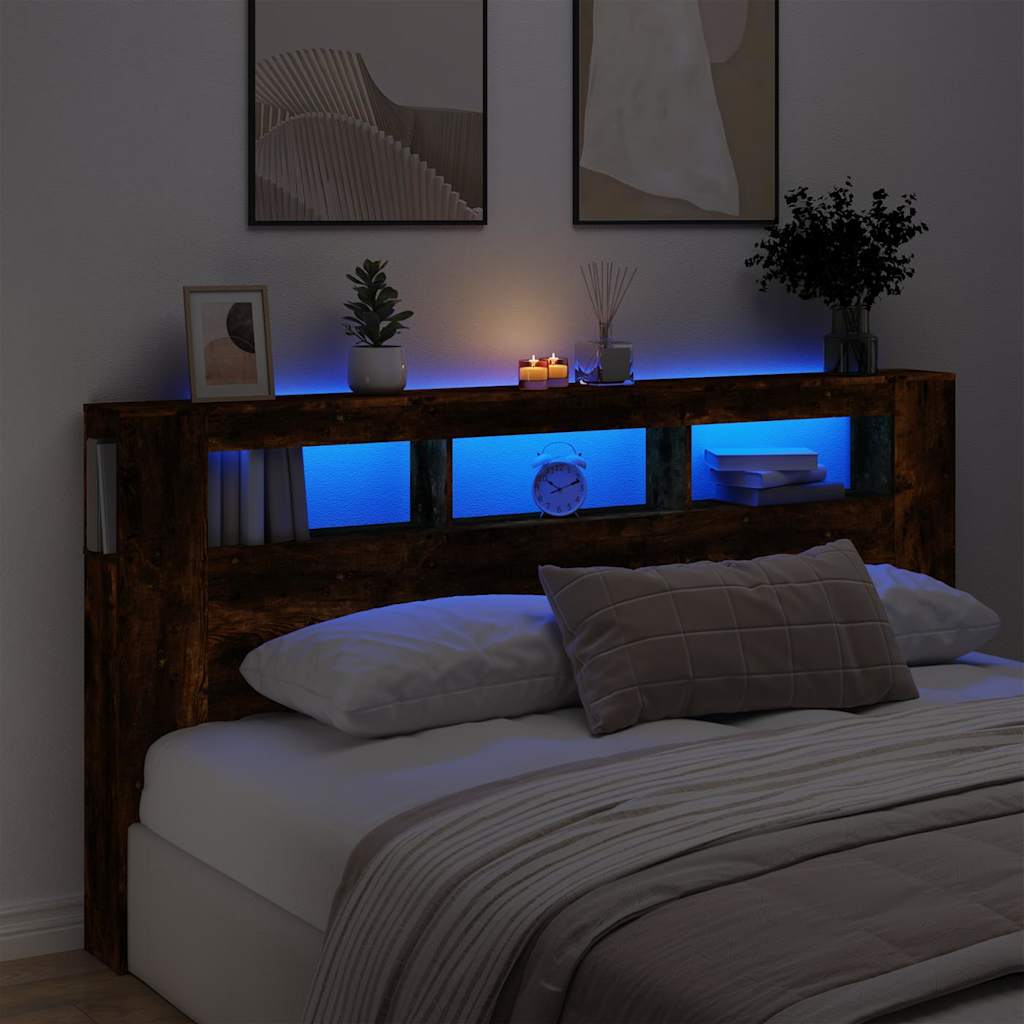 LED Headboard Smoked Oak 200x18,5x103,5 cm Engineered Wood