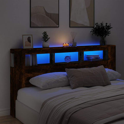 LED Headboard Smoked Oak 200x18,5x103,5 cm Engineered Wood