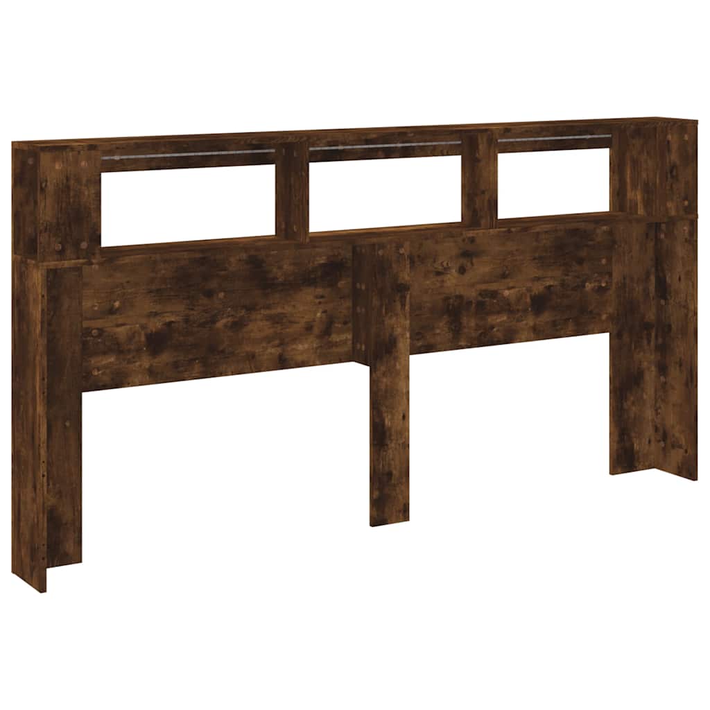 LED Headboard Smoked Oak 200x18,5x103,5 cm Engineered Wood