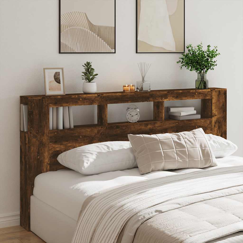 LED Headboard Smoked Oak 200x18,5x103,5 cm Engineered Wood