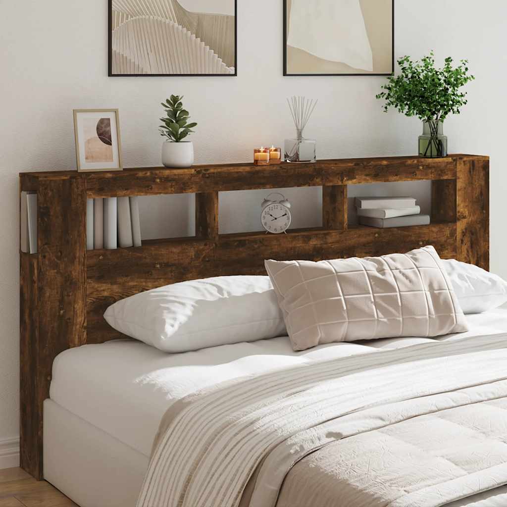 LED Headboard Smoked Oak 200x18,5x103,5 cm Engineered Wood