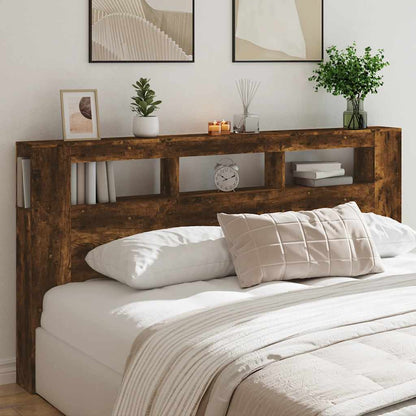 LED Headboard Smoked Oak 200x18,5x103,5 cm Engineered Wood