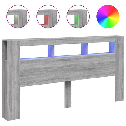 LED Headboard Grey Sonoma 200x18,5x103,5 cm Engineered Wood