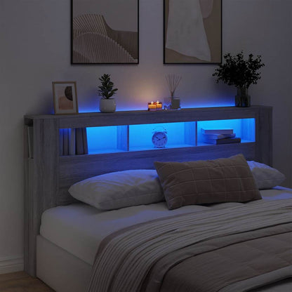 LED Headboard Grey Sonoma 200x18,5x103,5 cm Engineered Wood