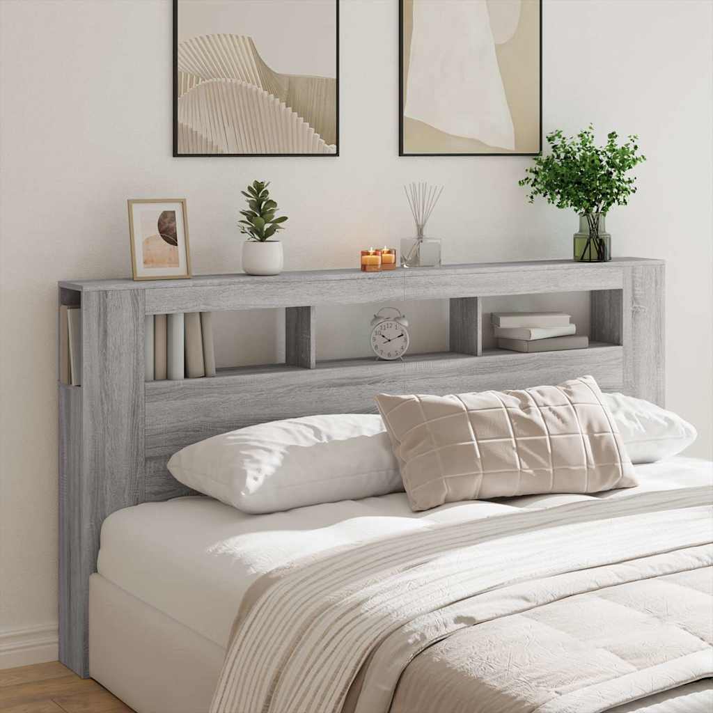 LED Headboard Grey Sonoma 200x18,5x103,5 cm Engineered Wood