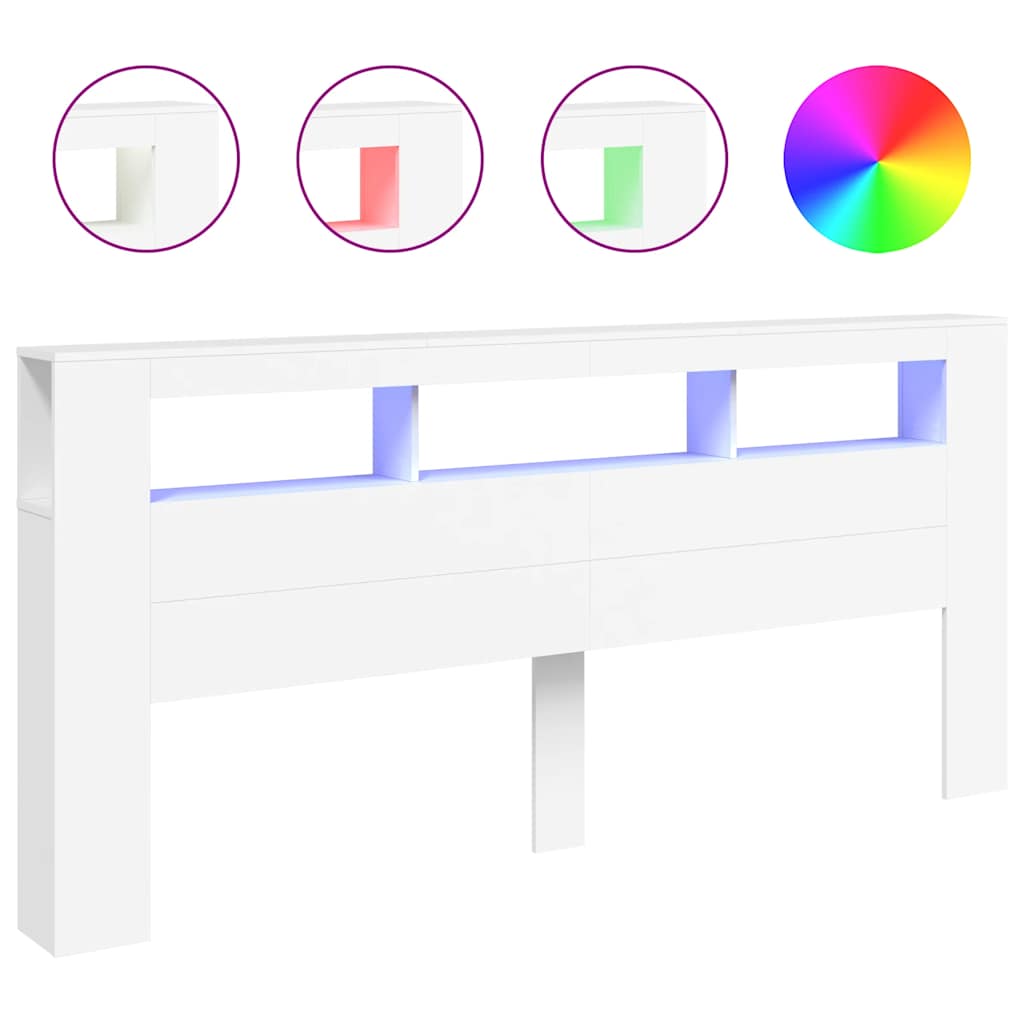 LED Headboard White 220x18,5x103,5 cm Engineered Wood