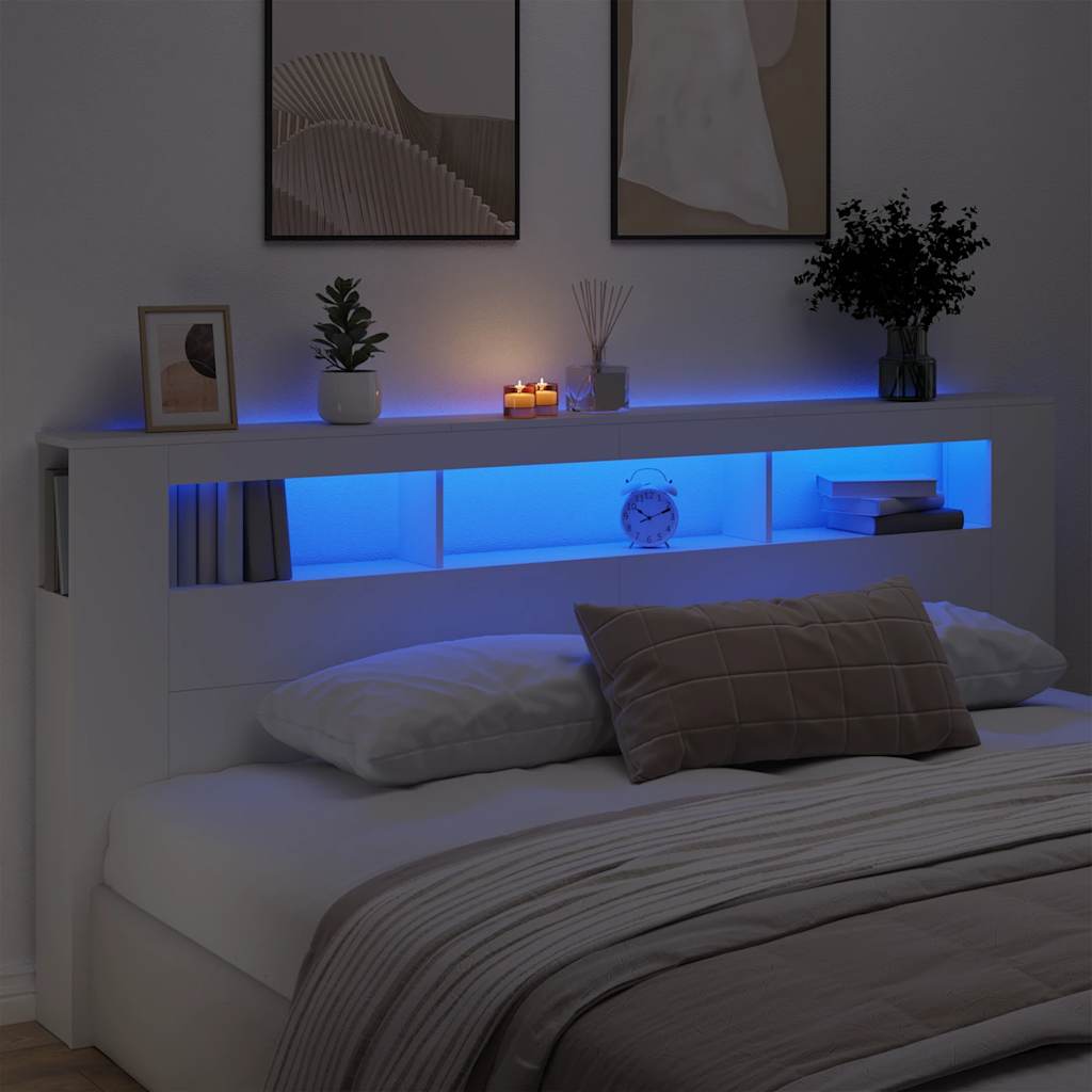 LED Headboard White 220x18,5x103,5 cm Engineered Wood